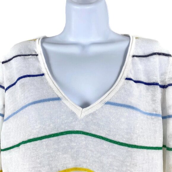 In Cashmere Top Linen Multicolored Striped V-Neck - Picture 3 of 7